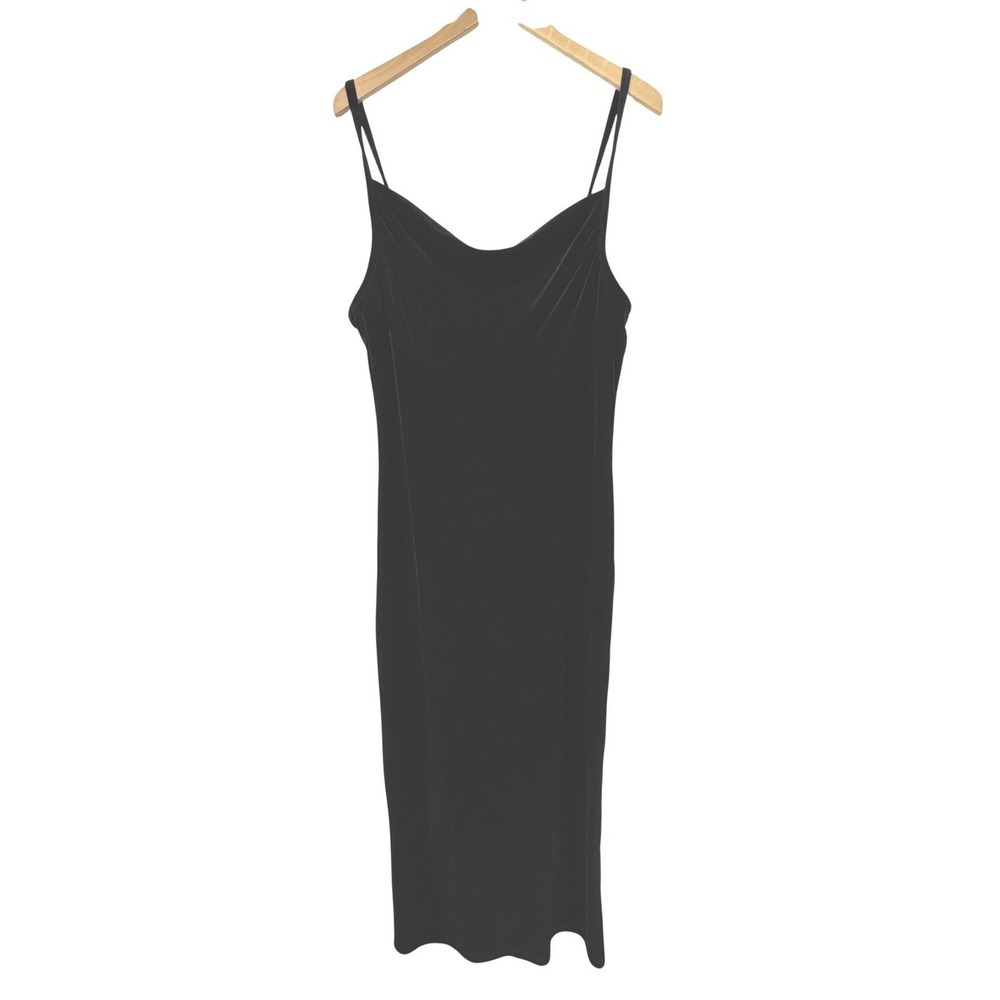 Vintage 90s Black Velvet Spaghetti Strap Cowl Neck Midi Dress Womens Size 12 Y2K